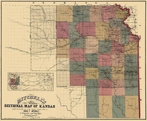 North East Kansas - Mitchell 1859 Black Ornate Wood Framed Art Print with Double Matting by Mitchell