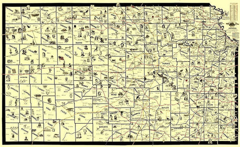 Kansas Railroad Routes - McEwen 1897 Black Ornate Wood Framed Art Print with Double Matting by McEwen