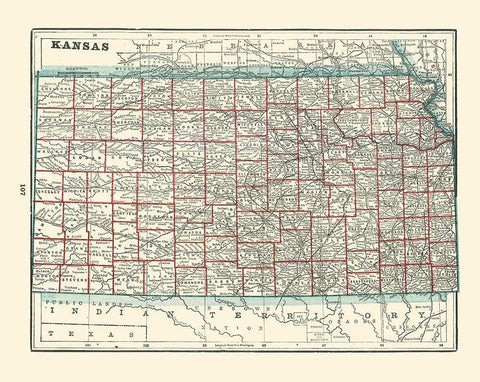 Kansas - Rathbun 1893 Black Ornate Wood Framed Art Print with Double Matting by Rathbun