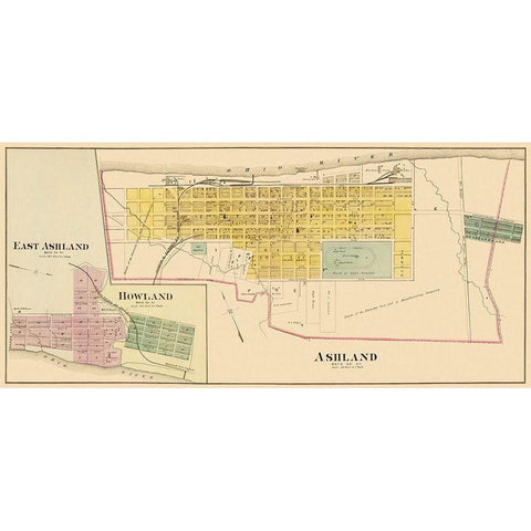 Ashland Kentucky - Hayes 1877 Black Modern Wood Framed Art Print with Double Matting by Hayes