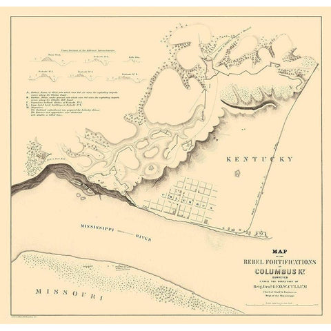 Columbus Kentucky Fortifications - Cullum 1862  Gold Ornate Wood Framed Art Print with Double Matting by Cullum