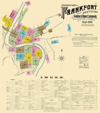 Frankfort Kentucky - Sanborn 1907 White Modern Wood Framed Art Print with Double Matting by Sanborn