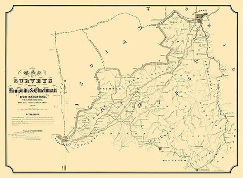 Louisville Cincinnati Railroad Kentucky - St John 1866  White Modern Wood Framed Art Print with Double Matting by St John