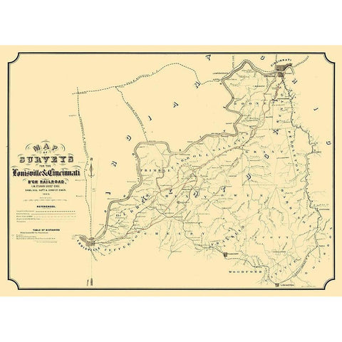 Louisville Cincinnati Railroad Kentucky - St John 1866  Gold Ornate Wood Framed Art Print with Double Matting by St John