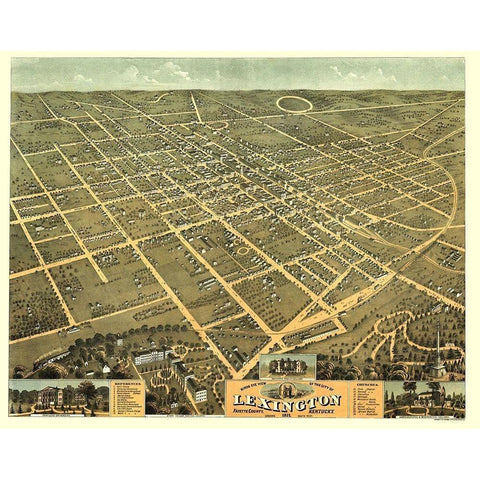 Lexington Kentucky - Ehrgott 1871 Black Modern Wood Framed Art Print with Double Matting by Ehrgott