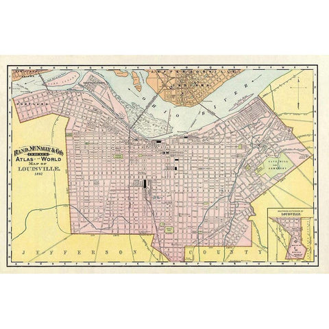 Louisville Kentucky - Rand McNally 1892 Black Modern Wood Framed Art Print by Rand McNally
