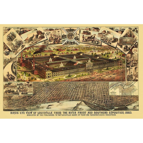 Louisville Kentucky - Clarke 1883 Gold Ornate Wood Framed Art Print with Double Matting by Clarke