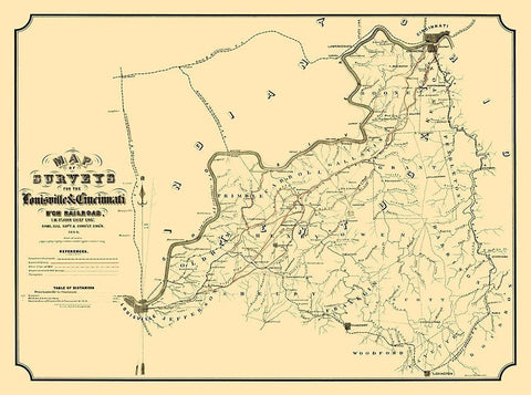 Louisville and Cincinnati Branch Railroad 1866 Black Ornate Wood Framed Art Print with Double Matting by German