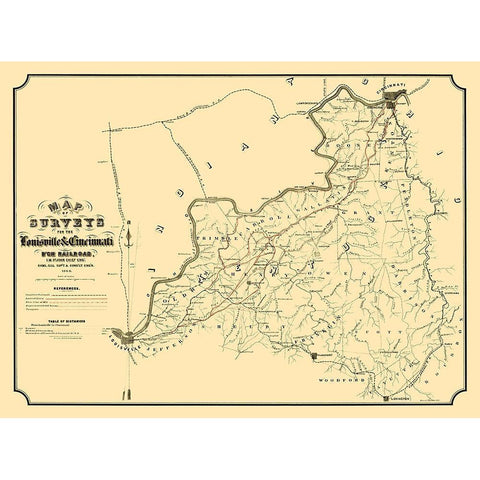 Louisville and Cincinnati Branch Railroad 1866 Black Modern Wood Framed Art Print by German