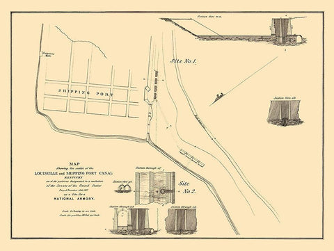 Louisville, Shipping Port Canal Kentucky White Modern Wood Framed Art Print with Double Matting by Gales