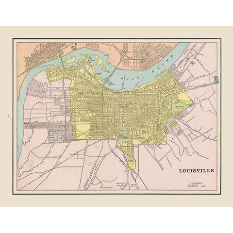 Louisville  Kentucky - Cram 1892 Black Modern Wood Framed Art Print with Double Matting by Cram