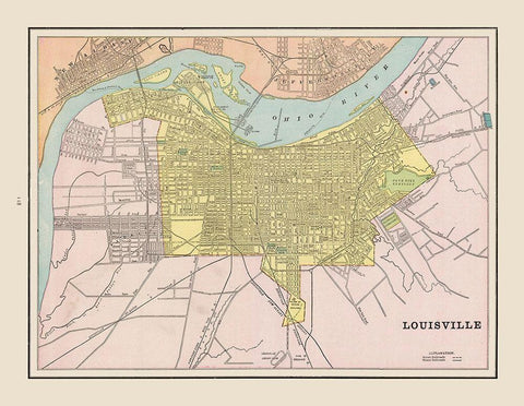 Louisville  Kentucky - Cram 1892 Black Ornate Wood Framed Art Print with Double Matting by Cram