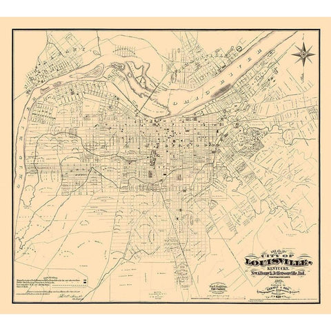 Louisville Kentucky - Coghlan 1873  Black Modern Wood Framed Art Print by Coghlan