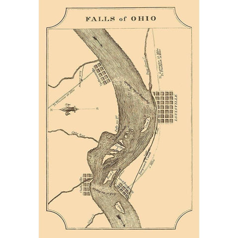 Ohio River Falls - Melish 1812 White Modern Wood Framed Art Print by Melish