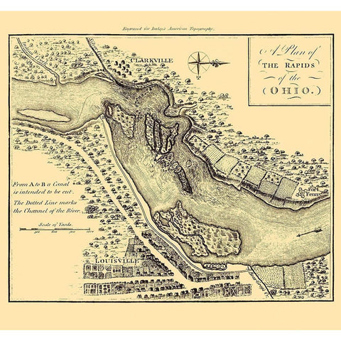 Ohio River Rapids - Debrett 1797 Black Modern Wood Framed Art Print with Double Matting by Debrett