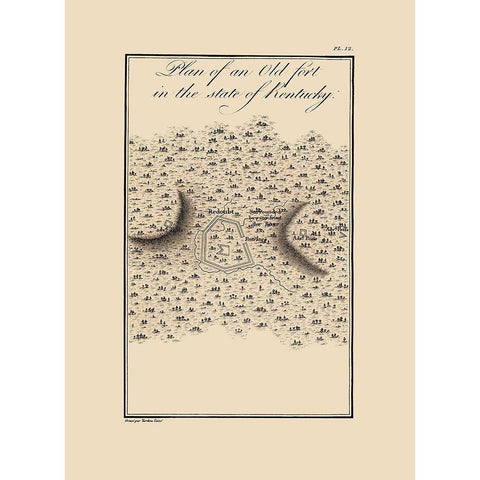 Old Fort In Kentucky - Collot 1796 Black Modern Wood Framed Art Print with Double Matting by Collot