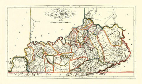 Kentucky - Gridley 1814 Black Ornate Wood Framed Art Print with Double Matting by Gridley