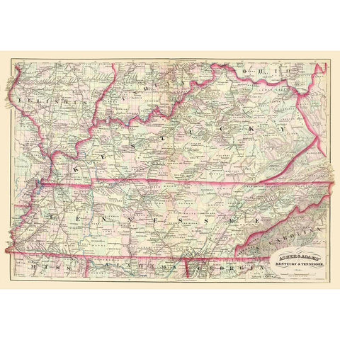 Kentucky, Tennessee - Asher  1874 White Modern Wood Framed Art Print by Asher