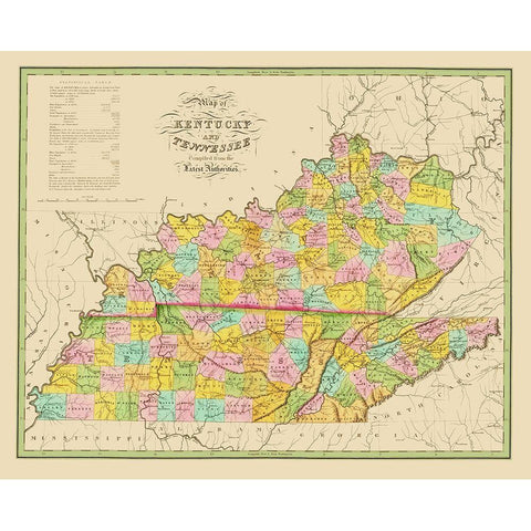 Kentucky, Tennessee - Finley 1839 Black Modern Wood Framed Art Print with Double Matting by Finley