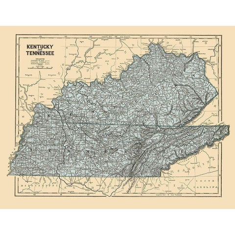Kentucky, Tennessee - Morse 1845 Black Modern Wood Framed Art Print with Double Matting by Morse