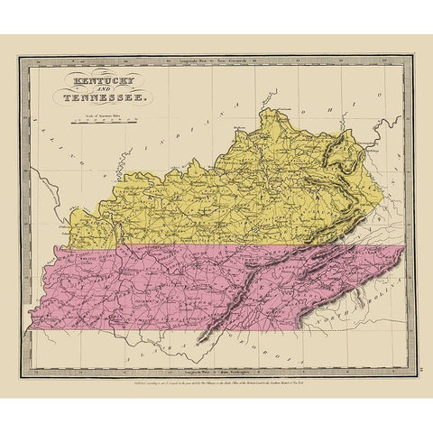 Kentucky, Tennessee - Illman 1834 Black Modern Wood Framed Art Print by Illman