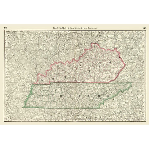 Kentucky, Tennessee - Rand McNally 1879 Black Modern Wood Framed Art Print with Double Matting by Rand McNally