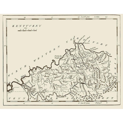 Kentucky - Carey 1796 Black Modern Wood Framed Art Print by Carey