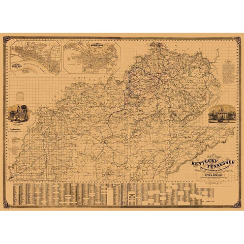 Kentucky, Tennessee - Campbell 1861 White Modern Wood Framed Art Print by Campbell