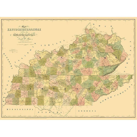 Kentucky, Tennessee - Burr 1839 Black Modern Wood Framed Art Print with Double Matting by Burr