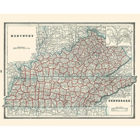 Kentucky, Tennessee - Rathbun 1893 Black Modern Wood Framed Art Print by Rathbun
