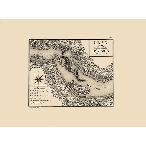 Rapids of Ohio River - Collett 1976 Gold Ornate Wood Framed Art Print with Double Matting by Collett