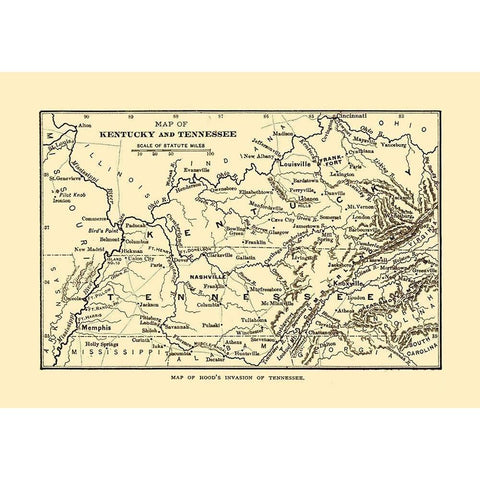 Tennessee Hoods Invasion -Century 1864  Black Modern Wood Framed Art Print with Double Matting by Century