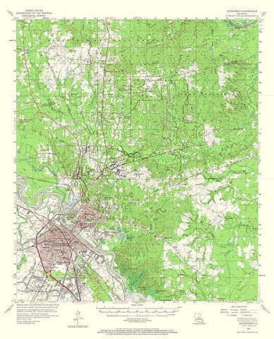 Alexandria Louisiana Quad - USGS 1957 White Modern Wood Framed Art Print with Double Matting by USGS