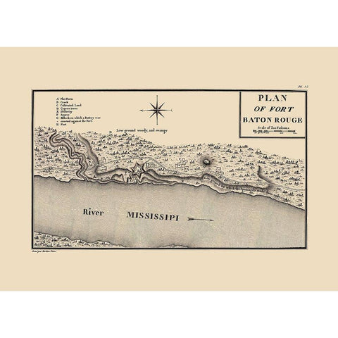 Fort Baton Rouge Louisiana - Collot 1796 Black Modern Wood Framed Art Print by Collot
