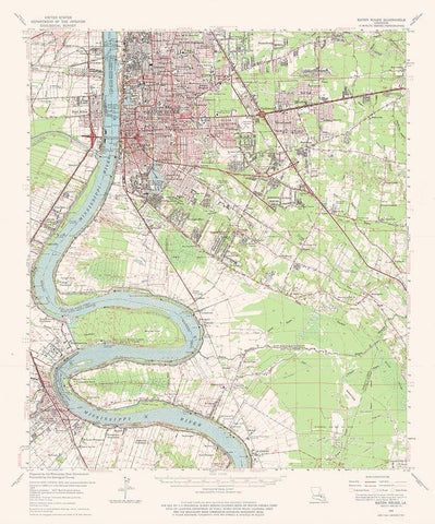 Baton Rouge Louisiana Quad - USGS 1963 White Modern Wood Framed Art Print with Double Matting by USGS