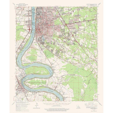 Baton Rouge Louisiana Quad - USGS 1963 Gold Ornate Wood Framed Art Print with Double Matting by USGS