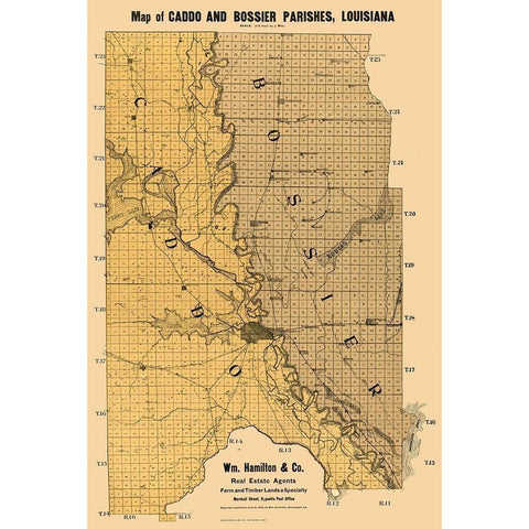 Caddo Bossier Parishes Louisiana - Kenyon 1904  Black Modern Wood Framed Art Print with Double Matting by Kenyon