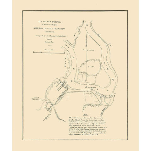 Fort De Russy Louisiana - Bache 1864  White Modern Wood Framed Art Print by Bache