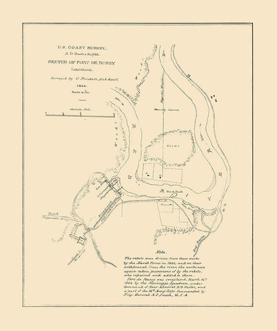 Fort De Russy Louisiana - Bache 1864  Black Ornate Wood Framed Art Print with Double Matting by Bache