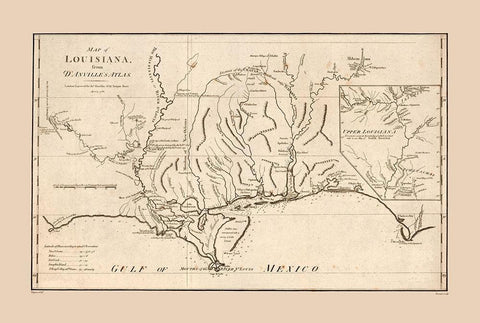 Louisiana - DAnville 1788 White Modern Wood Framed Art Print with Double Matting by D''Anville