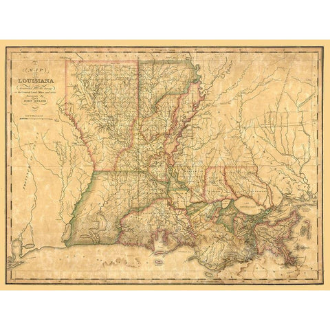 Louisiana - Melish 1820  Gold Ornate Wood Framed Art Print with Double Matting by Melish