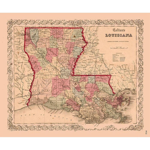 Louisiana - Colton 1855  Black Modern Wood Framed Art Print with Double Matting by Colton