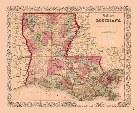 Louisiana - Colton 1855  White Modern Wood Framed Art Print with Double Matting by Colton