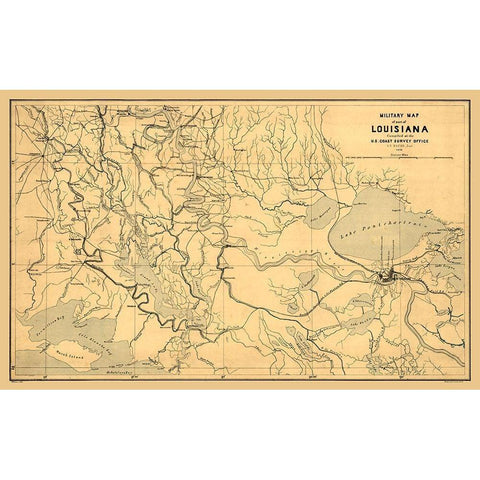 Louisiana Miltary Map - Bache 1863  Black Modern Wood Framed Art Print with Double Matting by Bache