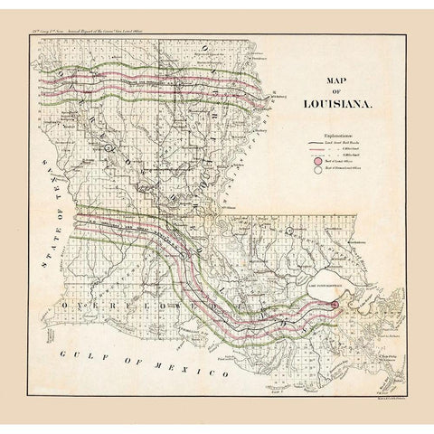 Louisiana - Bowen 1865  White Modern Wood Framed Art Print by Bowen