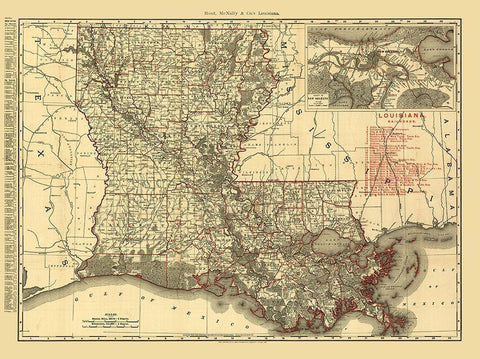 Louisiana Railroads - Rand McNally 1896  White Modern Wood Framed Art Print with Double Matting by Rand McNally
