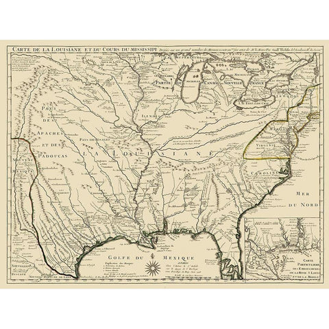 Louisiane - Mississipi - Guillaume de Lisle 1718 White Modern Wood Framed Art Print by Guillaume de Lisle