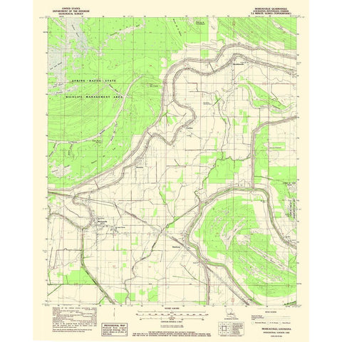 Moreauville Louisiana Quad - USGS 1982 Gold Ornate Wood Framed Art Print with Double Matting by USGS