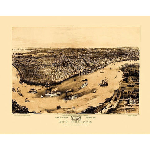 New Orleans Louisiana - Guerber 1851 Black Modern Wood Framed Art Print with Double Matting by Guerber