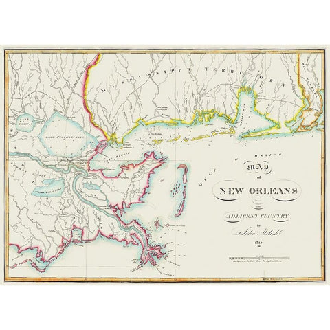 New Orleans Louisiana -Melish 1815 White Modern Wood Framed Art Print by Melish